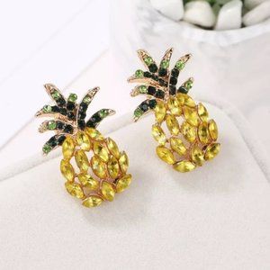 Tropical Summer Pineapple CZ Stud Earrings